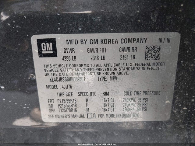 Aukcja sprzedaży 2017 Buick Encore Preferred Ii, vin: KL4CJBSB8HB039501, numer aukcji: 44842958