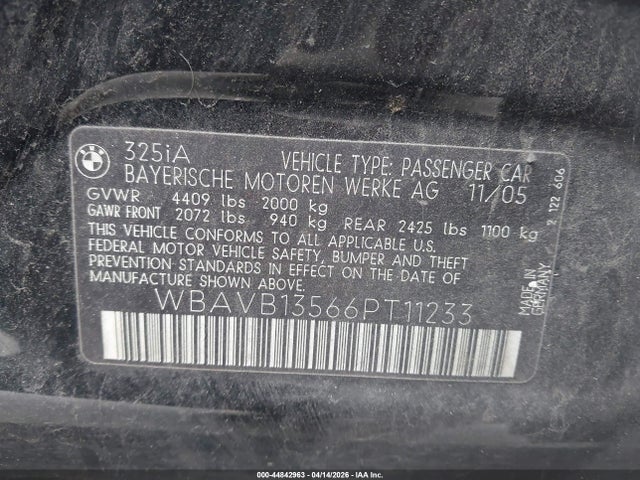 Продаж на аукціоні авто 2006 Bmw 325i, vin: WBAVB13566PT11233, номер лоту: 44842963