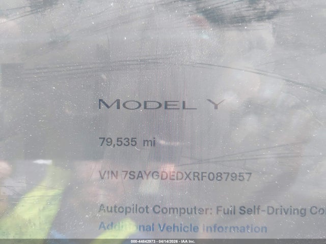 2024 Tesla Model Y Long Range Single Motor Rear-wheel Drive/rwd მანქანა იყიდება აუქციონზე, vin: 7SAYGDEDXRF087957, აუქციონის ნომერი: 44842973