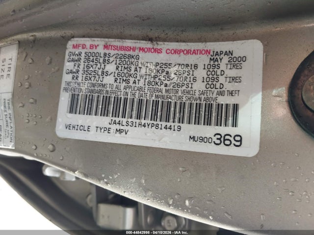 Продаж на аукціоні авто 2000 Mitsubishi Montero Sport Ls/xls, vin: JA4LS31H4YP814419, номер лоту: 44842998