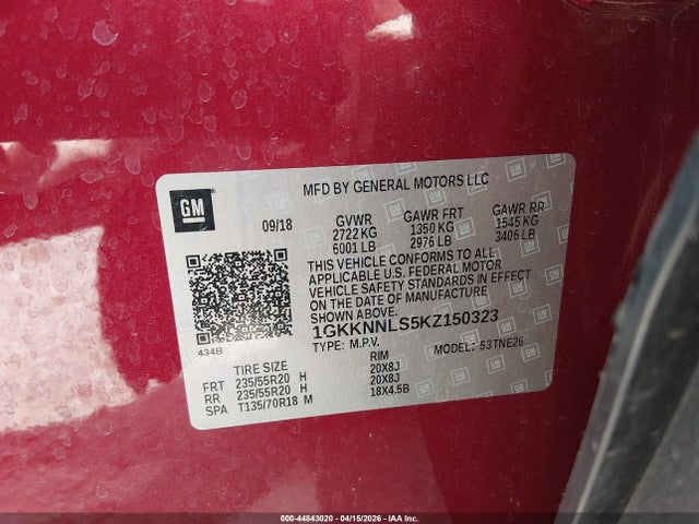 Продаж на аукціоні авто 2019 Gmc Acadia Slt-2, vin: 1GKKNNLS5KZ150323, номер лоту: 44843020