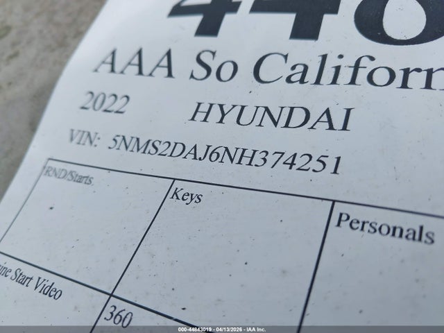 5NMS2DAJ6NH374251 Hyundai Santa Fe Sel