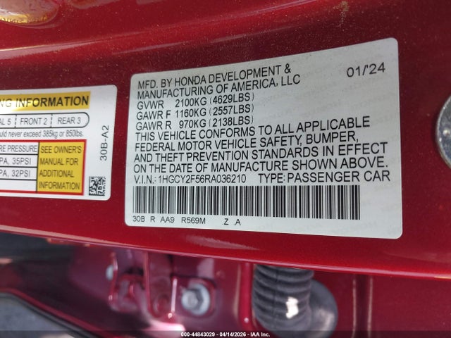 1HGCY2F56RA036210 Honda Accord Hybrid Sport