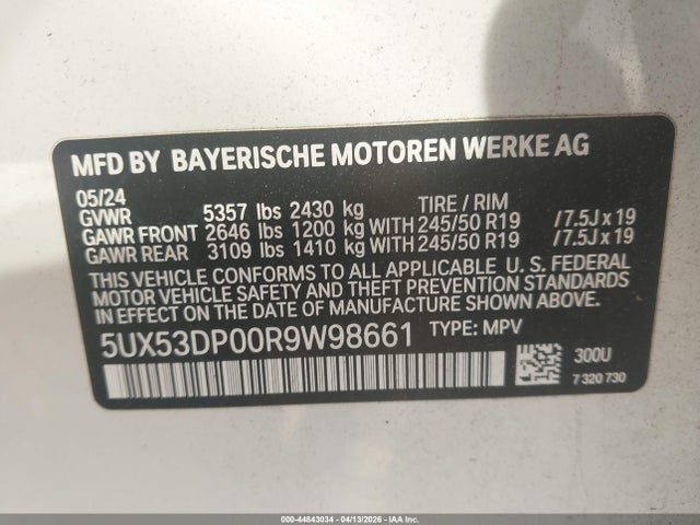 Продаж на аукціоні авто 2024 Bmw X3 Xdrive30i, vin: 5UX53DP00R9W98661, номер лоту: 44843034