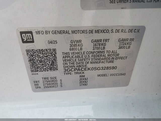 Aukcja sprzedaży 2025 Chevrolet Silverado 1500, vin: 3GCPACEK0SG328590, numer aukcji: 44843041