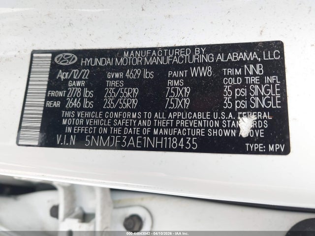 5NMJF3AE1NH118435 Hyundai TUCSON SEL