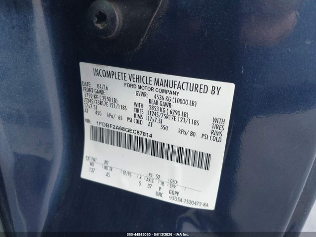 Ford F-250 Xl 2016 1FDBF2A68GEC87814 Image 9