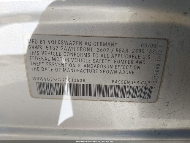 Продаж на аукціоні авто 2007 Volkswagen Passat 3.6, vin: WVWVU73C27E013838, номер лоту: 44843055