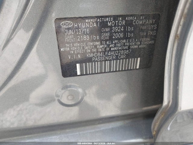 Aukcja sprzedaży 2017 Hyundai Elantra Se, vin: KMHD84LF4HU228987, numer aukcji: 44843064