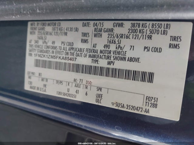1FMZK1ZM5FKA85407 Ford Transit-150 Xl