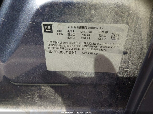 Продаж на аукціоні авто 2013 Chevrolet Cruze 2lt Auto, vin: 1G1PE5SB3D7126144, номер лоту: 44843117