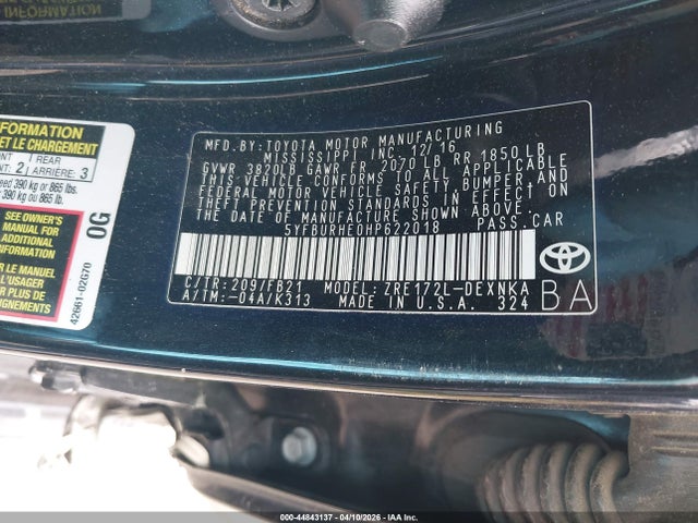 2017 TOYOTA COROLLA 5YFBURHE0HP622018 Photo 8