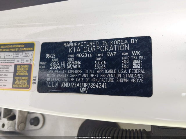 44843146 :رقم المزاد ، KNDJ23AU3P7894241 vin ، 2023 Kia Soul Lx مزاد بيع