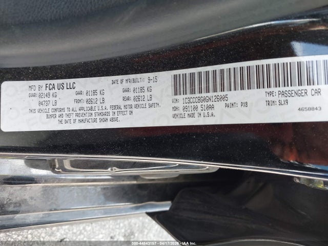 2016 Chrysler 200 S მანქანა იყიდება აუქციონზე, vin: 1C3CCCBG0GN126005, აუქციონის ნომერი: 44843157