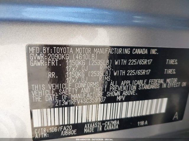2T3W1RFV4SC359107 Toyota Rav4 Xle