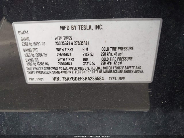 Продажа на аукционе авто 2024 Tesla Model Y Performance Dual Motor All-wheel Drive, vin: 7SAYGDEF8RA286584, номер лота: 44843161