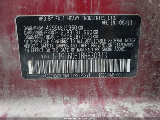 2011 Subaru Impreza Outback Sport მანქანა იყიდება აუქციონზე, vin: JF1GH6D61BH830313, აუქციონის ნომერი: 44843185