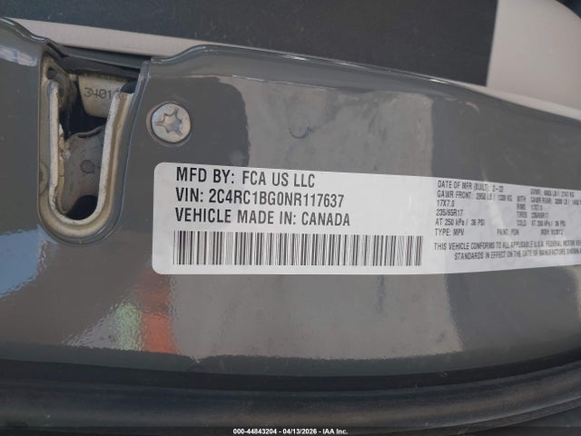 44843204 :رقم المزاد ، 2C4RC1BG0NR117637 vin ، 2022 Chrysler Pacifica Touring L مزاد بيع