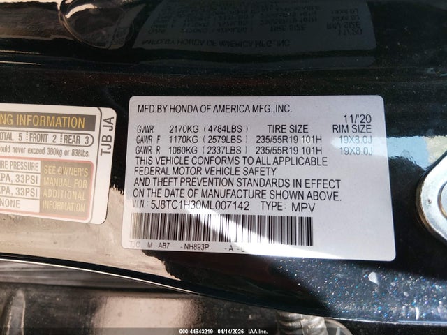 Aukcja sprzedaży 2021 Acura Rdx Standard, vin: 5J8TC1H30ML007142, numer aukcji: 44843219