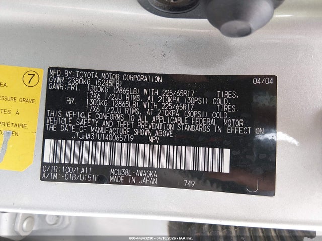 2004 Lexus Rx 330 მანქანა იყიდება აუქციონზე, vin: JTJHA31U140065719, აუქციონის ნომერი: 44843230