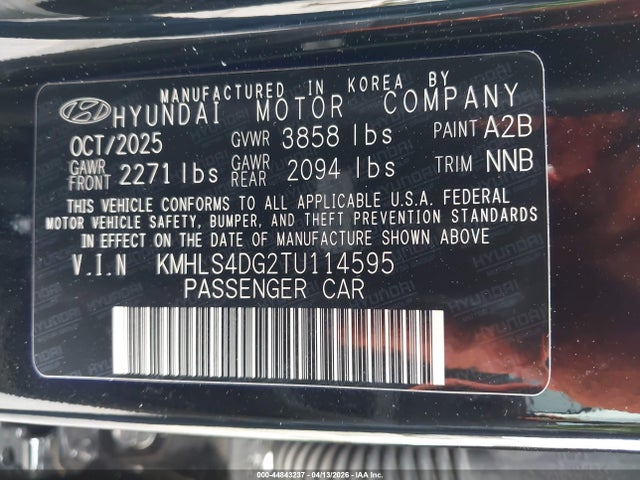 Продажа на аукционе авто 2026 Hyundai Elantra Sel Sport Premium, vin: KMHLS4DG2TU114595, номер лота: 44843237