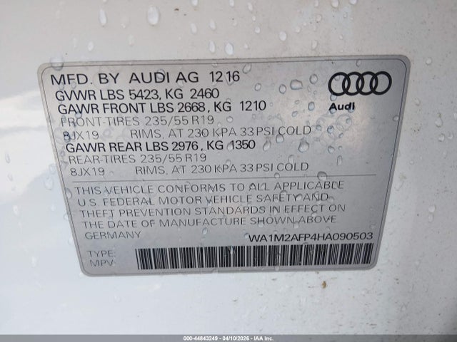 44843249 :رقم المزاد ، WA1M2AFP4HA090503 vin ، 2017 Audi Q5 2.0t Premium مزاد بيع