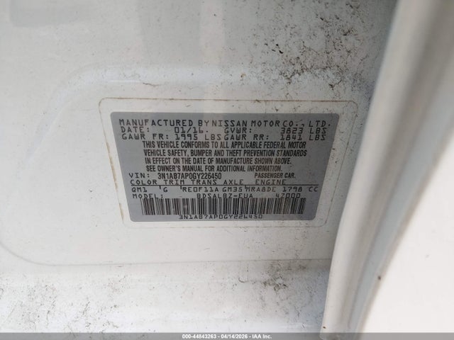 Aukcja sprzedaży 2016 Nissan Sentra S, vin: 3N1AB7AP0GY226450, numer aukcji: 44843263