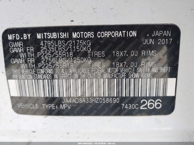 Продаж на аукціоні авто 2017 Mitsubishi Outlander Se/sel, vin: JA4AD3A33HZ058690, номер лоту: 44843282
