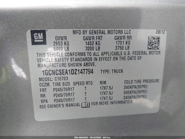 Продаж на аукціоні авто 2013 Chevrolet Silverado 1500 Lt, vin: 1GCNCSEA1DZ147794, номер лоту: 44843283