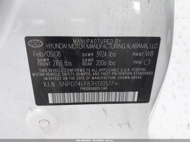 2018 Hyundai Elantra Se მანქანა იყიდება აუქციონზე, vin: 5NPD74LF8JH320577, აუქციონის ნომერი: 44843300