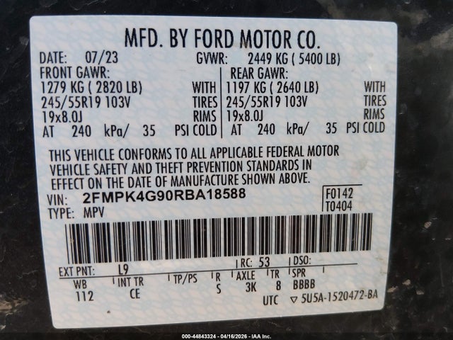 Продаж на аукціоні авто 2024 Ford Edge Se, vin: 2FMPK4G90RBA18588, номер лоту: 44843324