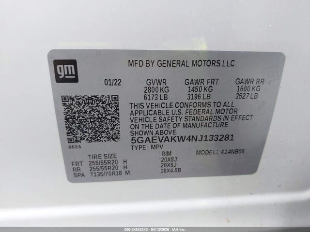 Aukcja sprzedaży 2022 Buick Enclave Awd Essence, vin: 5GAEVAKW4NJ133281, numer aukcji: 44843340