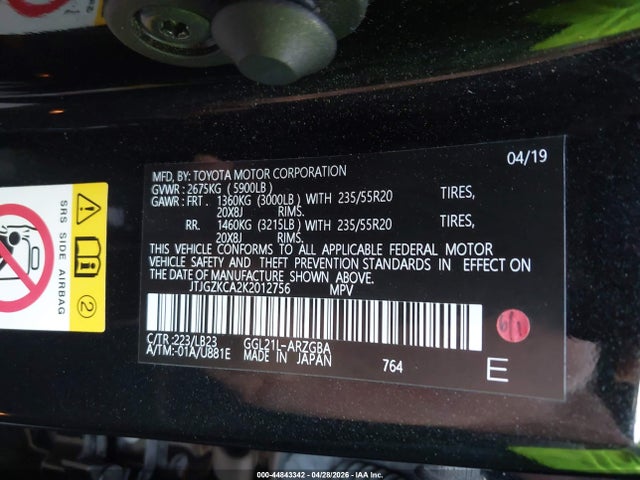JTJGZKCA2K2012756 Lexus Rx 350l Premium