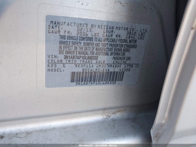Aukcja sprzedaży 2013 Nissan Sentra Sr, vin: 3N1AB7AP1DL688332, numer aukcji: 44843397