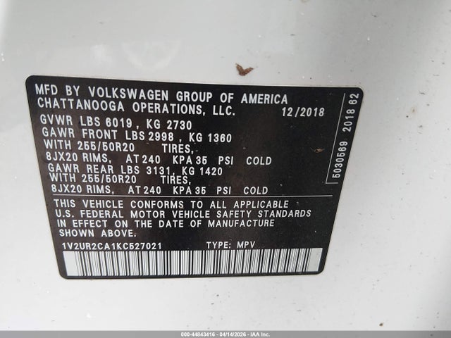 2019 VOLKSWAGEN ATLAS 1V2UR2CA1KC527021 Photo 8