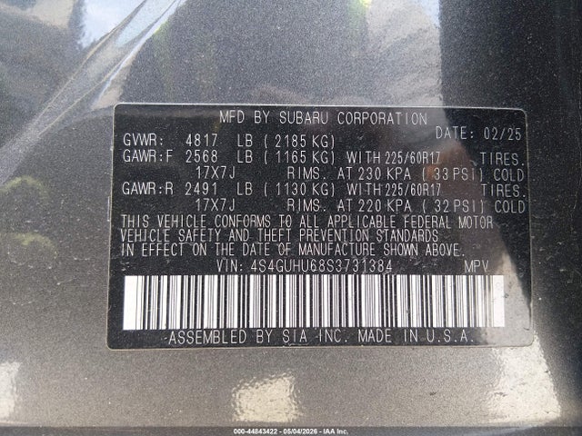 Продажа на аукционе авто 2025 Subaru Crosstrek Wilderness, vin: 4S4GUHU68S3731384, номер лота: 44843422