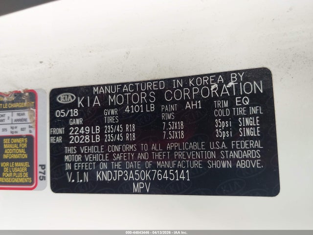 KIA SOUL + 2019 KNDJP3A50K7645141 Image 9