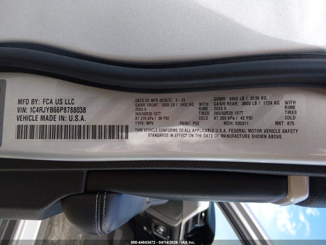 Продаж на аукціоні авто 2023 Jeep Grand Cherokee 4xe, vin: 1C4RJYB66P8788038, номер лоту: 44843472