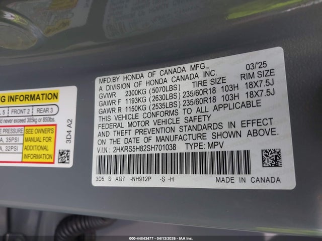 2HKRS5H82SH701038 Honda Cr-v Hybrid Sport-l