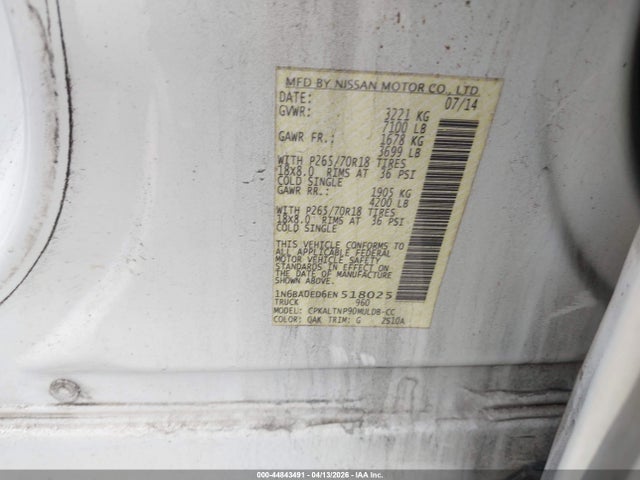 2014 Nissan Titan Sv მანქანა იყიდება აუქციონზე, vin: 1N6BA0ED6EN518025, აუქციონის ნომერი: 44843491