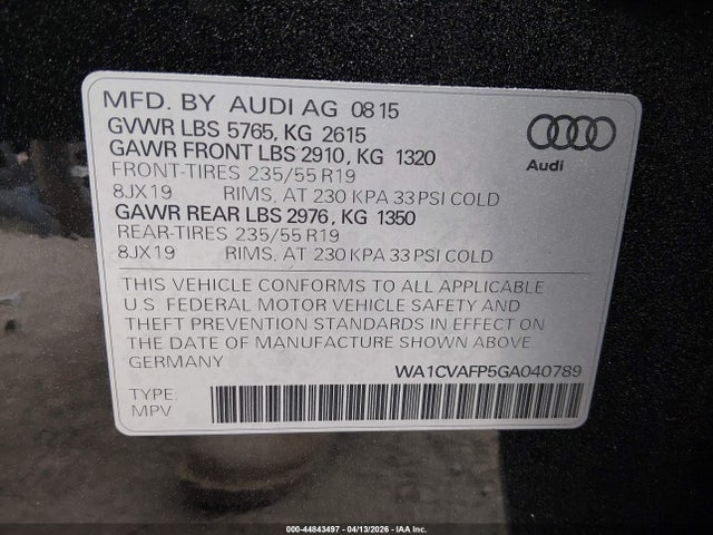 WA1CVAFP5GA040789 Audi Q5 3.0 Tdi Premium Plus