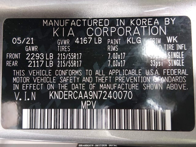 Aukcja sprzedaży 2022 Kia Seltos Ex, vin: KNDERCAA9N7240070, numer aukcji: 44843516