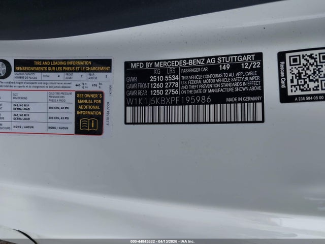 Aukcja sprzedaży 2023 Mercedes-benz E 450 4matic, vin: W1K1J5KBXPF195986, numer aukcji: 44843522