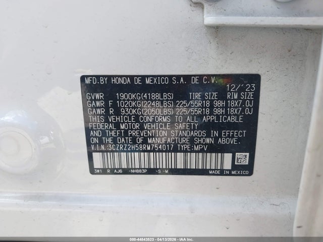 44843523 :رقم المزاد ، 3CZRZ2H58RM754017 vin ، 2024 Honda Hr-v Awd Sport/awd Sport W/o Bsi مزاد بيع