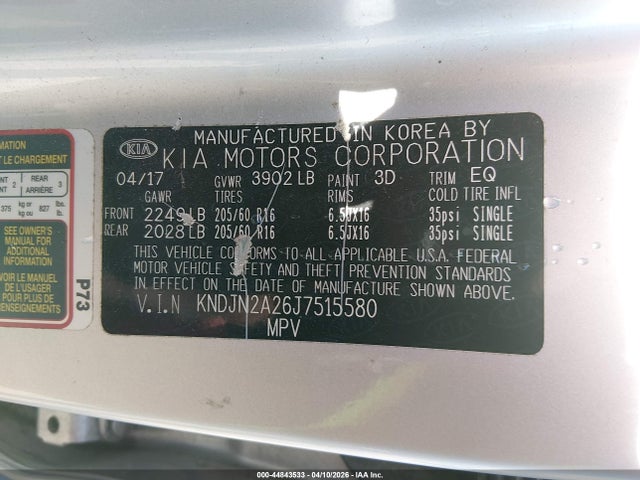 Auction sale of the 2018 Kia Soul, vin: KNDJN2A26J7515580, lot number: 44843533