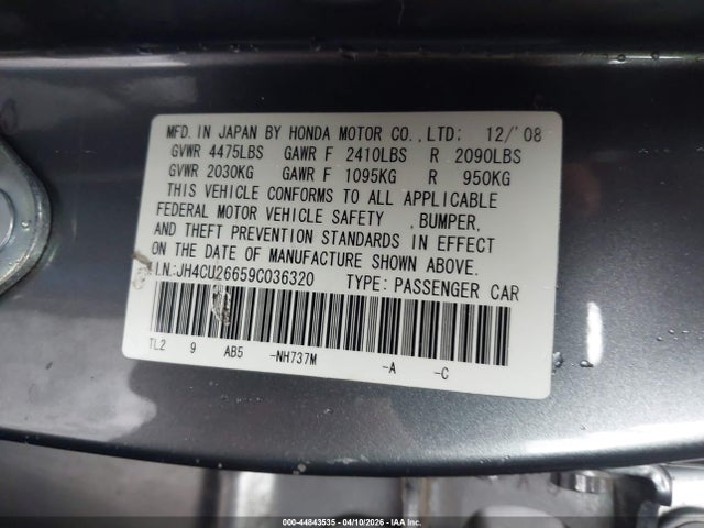 44843535 :رقم المزاد ، JH4CU26659C036320 vin ، 2009 Acura Tsx مزاد بيع