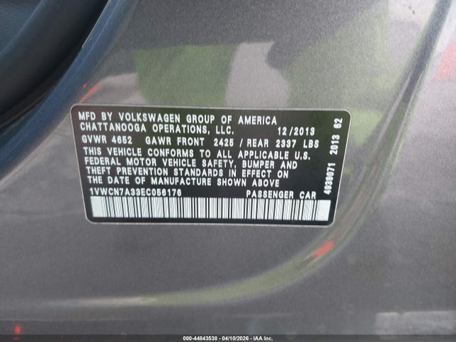 1VWCN7A33EC056176 Volkswagen Passat 2.0l Tdi Sel Premium