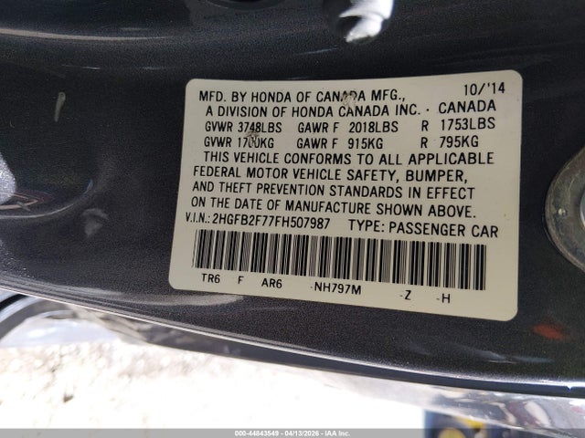 Honda CIVIC SE 2015 2HGFB2F77FH507987 Image 9