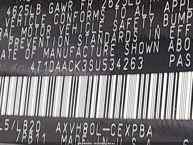 4T1DAACK3SU534263 Toyota CAMRY XSE