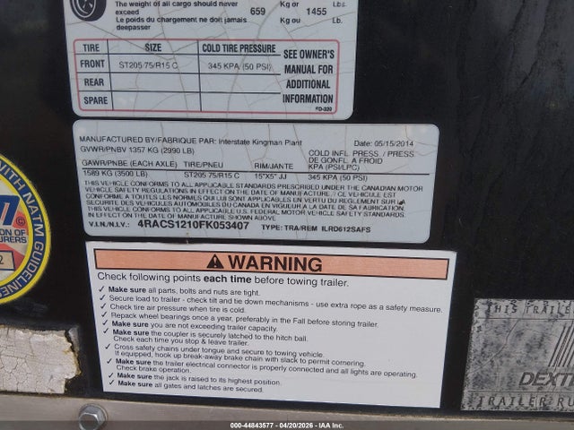 4RACS1210FK053407 Interstate West Corp Unknown